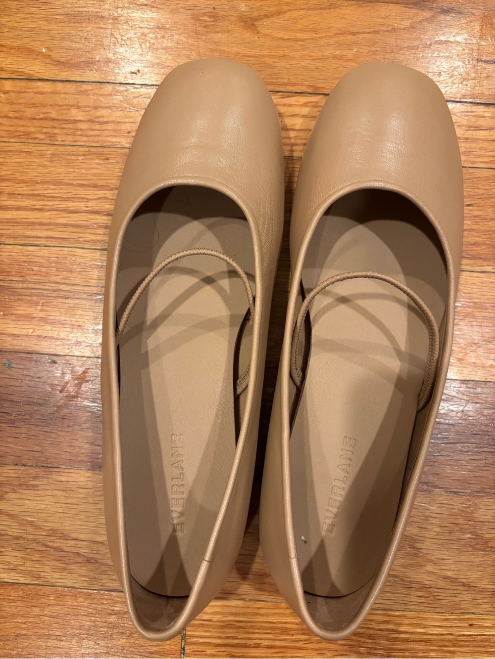 Everlane THE DAY MARY JANE Beige Leather Ballet Flats with Elastic Strap